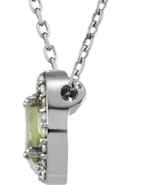 14K White Natural Peridot & .04 CTW Natural Diamond 16" Necklace