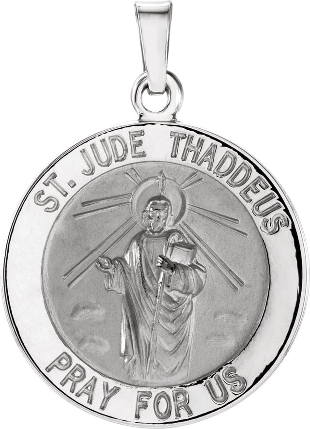 14K White 18 mm Round St. Jude Thaddeus Medal