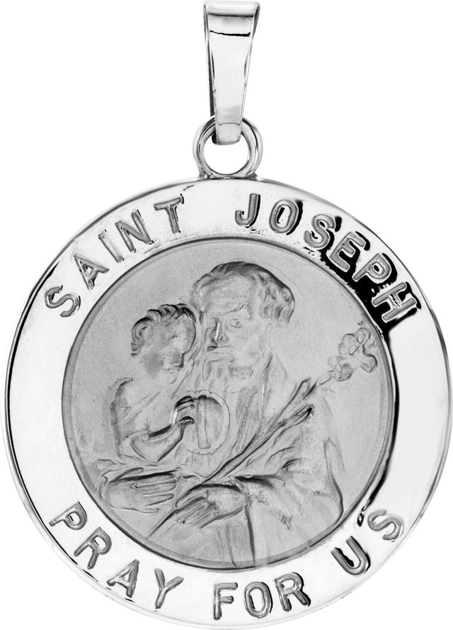 14K White 18 mm Round St. Joseph Medal  