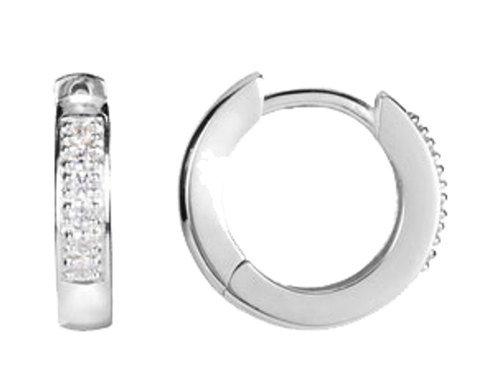 14K White .08 CTW Natural Diamond 12.5 mm Hoop Earrings