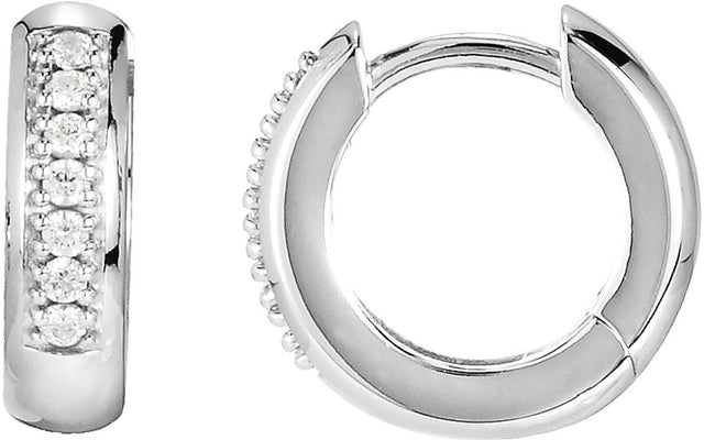 14K White 1/8 CTW Natural Diamond 12.6 mm Huggie Earrings