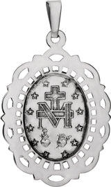 14K White Gold 25x18 mm Oval Filigree Miraculous Medal