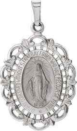 14K White Gold 25x18 mm Oval Filigree Miraculous Medal