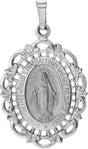 14K White Gold 25x18 mm Oval Filigree Miraculous Medal