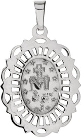14K White Gold 22x16 mm Oval Filigree Miraculous Medal