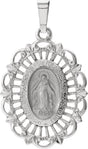 14K White Gold 22x16 mm Oval Filigree Miraculous Medal