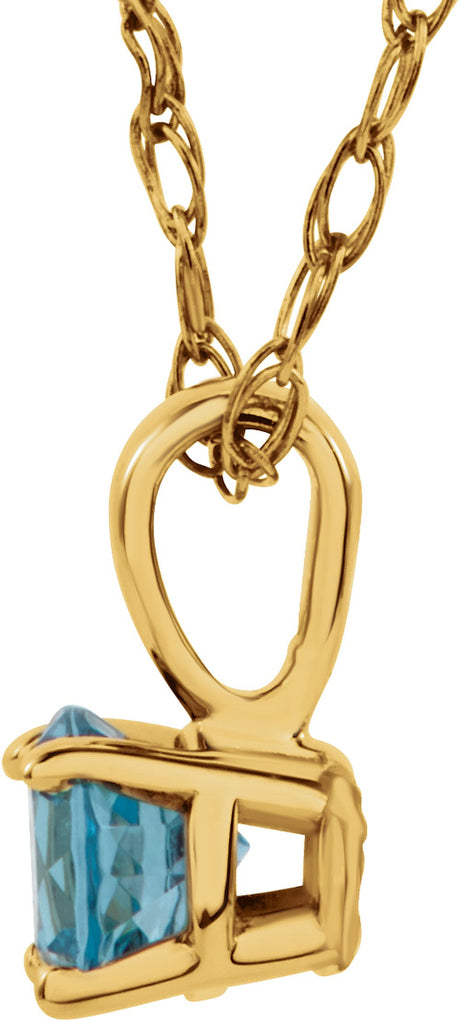 14K Yellow Gold 3 mm Imitation Blue Zircon Youth Solitaire 14" Necklace