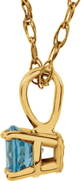 14K Yellow Gold 3 mm Imitation Blue Zircon Youth Solitaire 14" Necklace