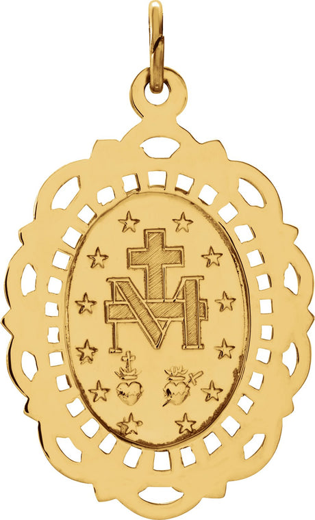 14K Yellow Gold 25x18 mm Oval Filigree Miraculous Medal