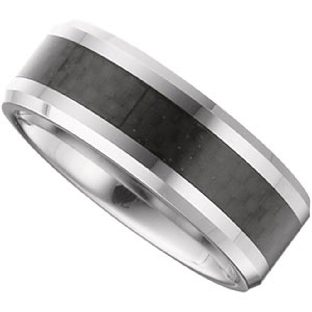 Tungsten 8 mm Beveled-Edge Band with Black Carbon Fiber Center