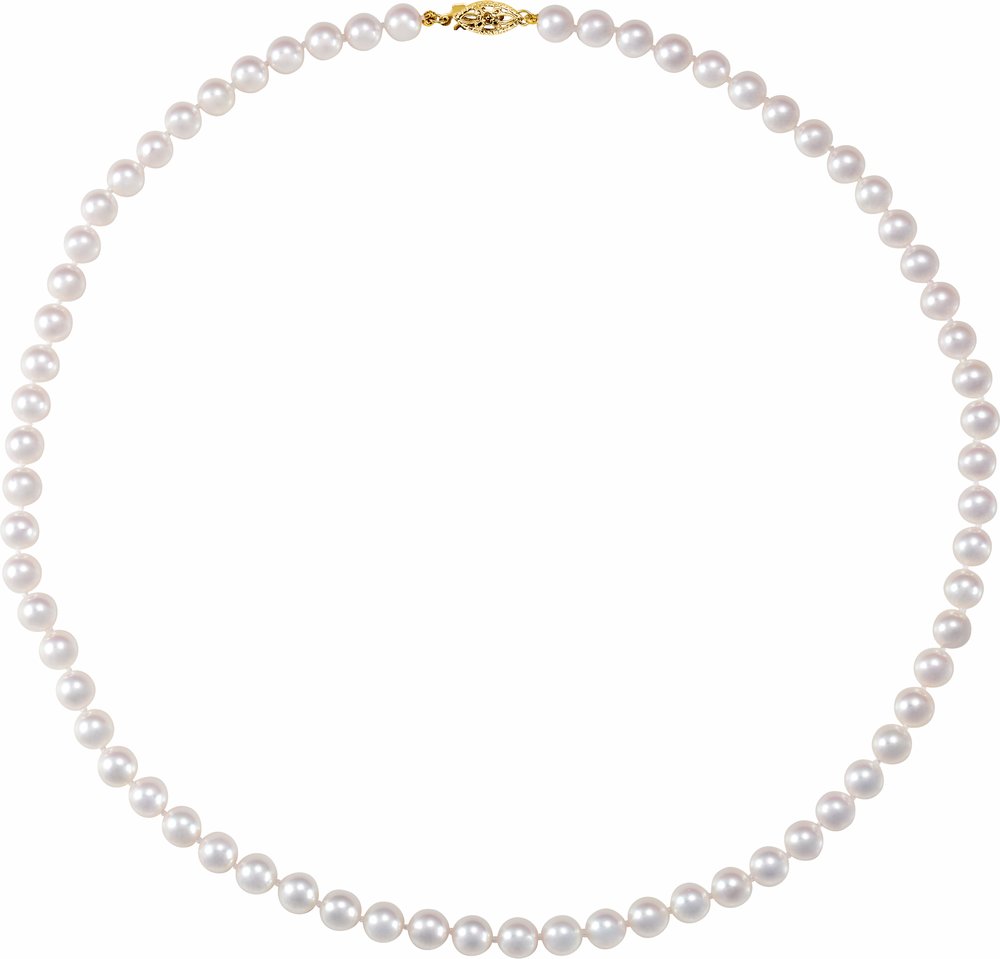 14K Yellow Cultured White Akoya Pearl 18" Necklace