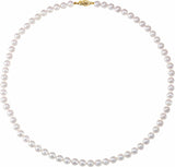 14K Yellow Cultured White Akoya Pearl 18" Necklace