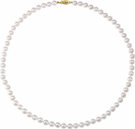 14K Yellow Cultured White Akoya Pearl 18" Necklace