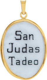 14K Yellow 25x19.5 mm Oval Hand Painted Porcelain St. Jude Medal