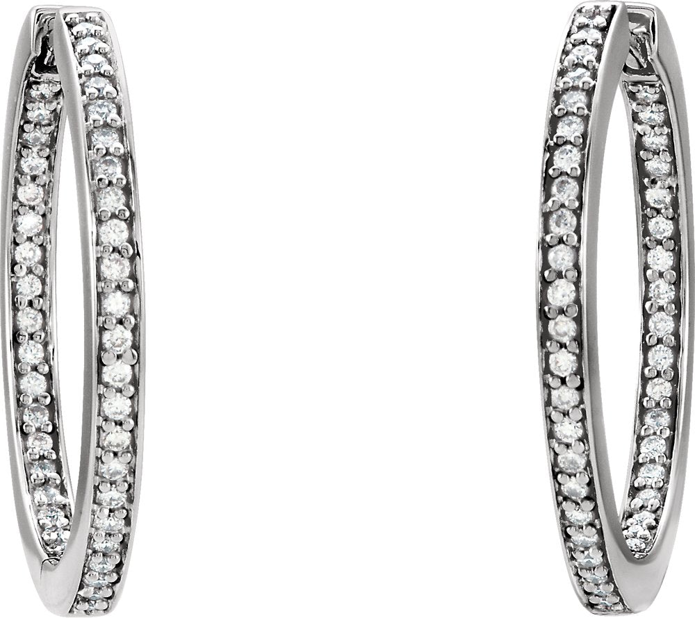 14K White Gold 3/8 CTW Natural Diamond Inside-Outside 23.5 mm Hoop Earrings
