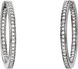14K White Gold 3/8 CTW Natural Diamond Inside-Outside 23.5 mm Hoop Earrings