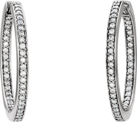 14K White Gold 3/8 CTW Natural Diamond Inside-Outside 23.5 mm Hoop Earrings