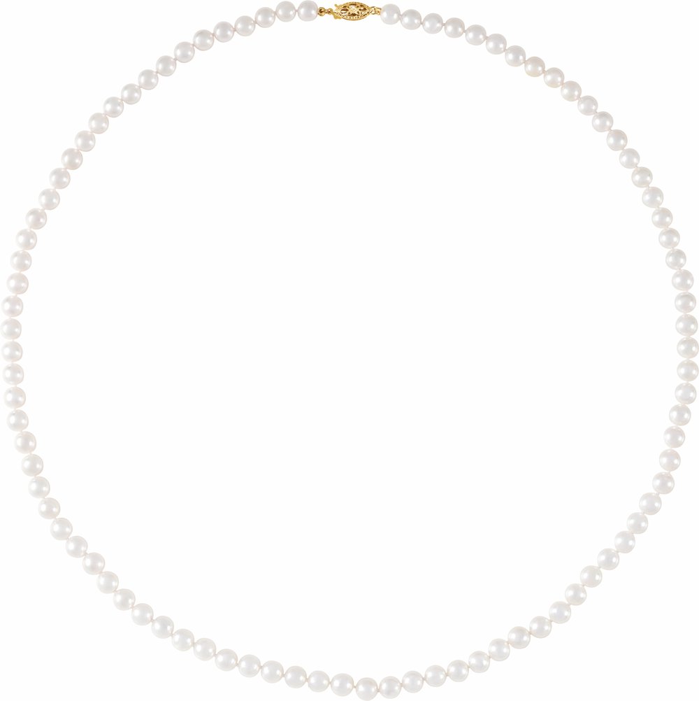 14K Yellow Cultured White Akoya Pearl 24" Necklace