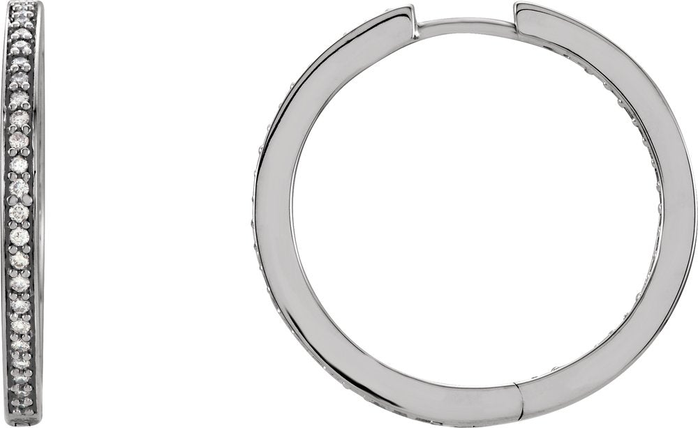 14K White Gold 3/8 CTW Natural Diamond Inside-Outside 23.5 mm Hoop Earrings
