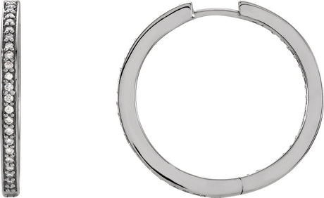 14K White Gold 3/8 CTW Natural Diamond Inside-Outside 23.5 mm Hoop Earrings