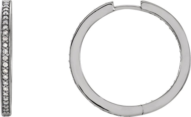 14K White Gold 3/8 CTW Natural Diamond Inside-Outside 23.5 mm Hoop Earrings