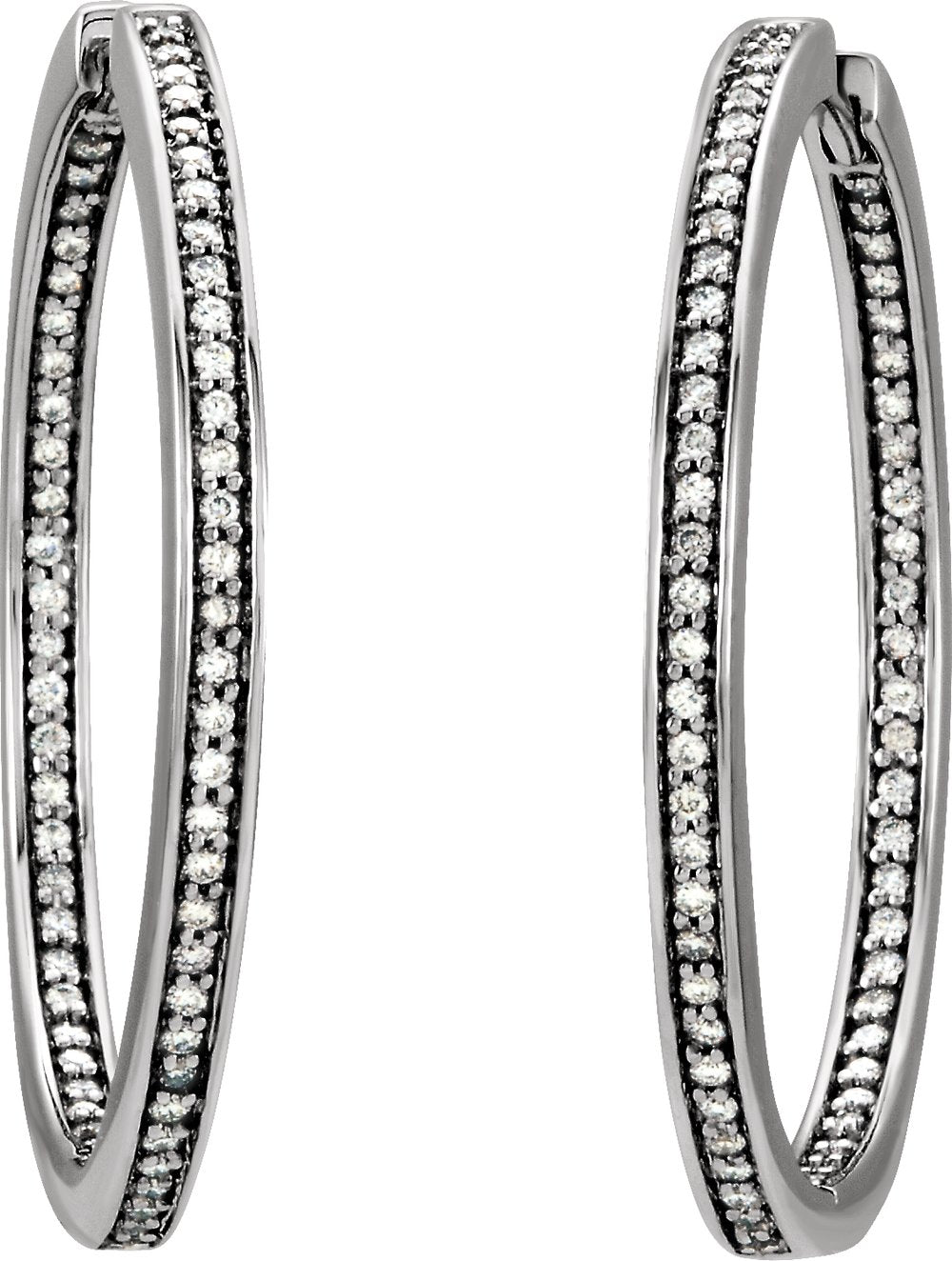 14K White 5/8 CTW Natural Diamond Inside-Outside 33.8 mm Hoop Earrings