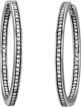 14K White 5/8 CTW Natural Diamond Inside-Outside 33.8 mm Hoop Earrings