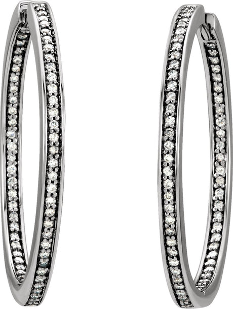 14K White 5/8 CTW Natural Diamond Inside-Outside 33.8 mm Hoop Earrings