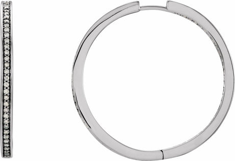 14K White 5/8 CTW Natural Diamond Inside-Outside 33.8 mm Hoop Earrings