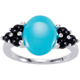 14K White Natural Turquoise & Natural Black Onyx Cabochon Ring