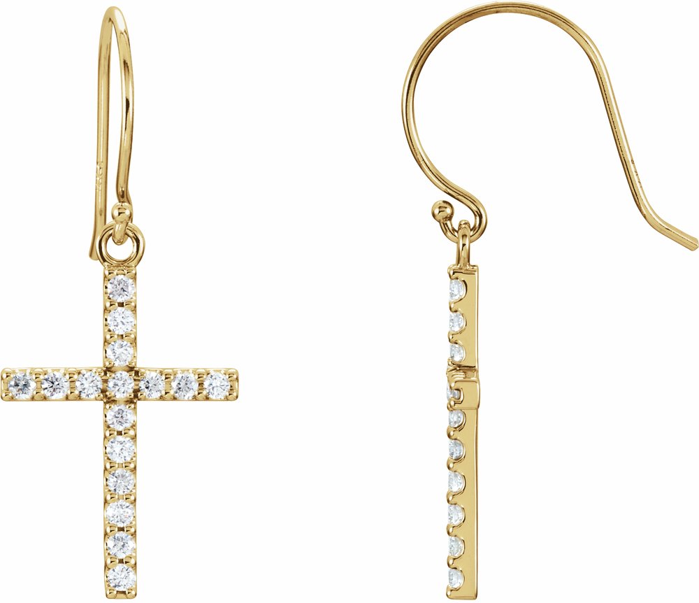 14K Yellow Gold 1/2 CTW Natural Diamond Cross Earrings