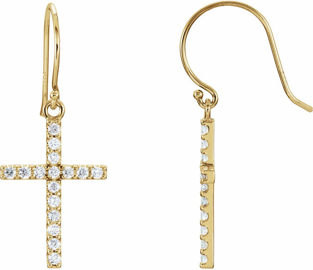 14K Yellow Gold 1/2 CTW Natural Diamond Cross Earrings