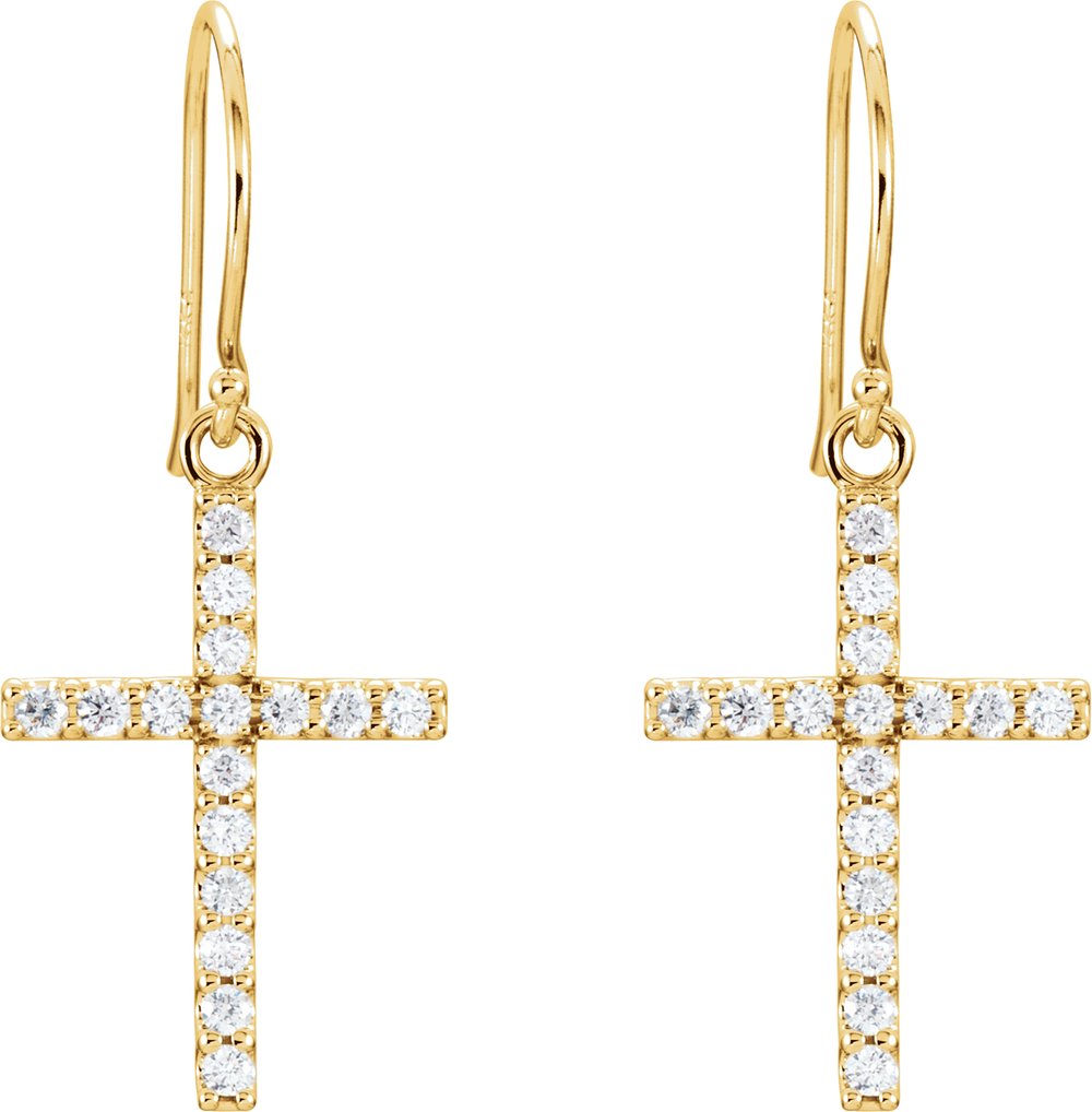 14K Yellow Gold 1/2 CTW Natural Diamond Cross Earrings