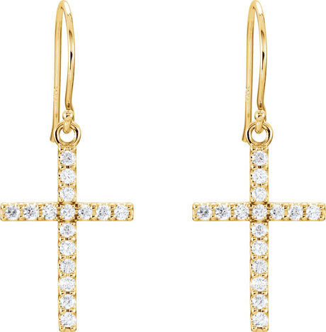 14K Yellow Gold 1/2 CTW Natural Diamond Cross Earrings