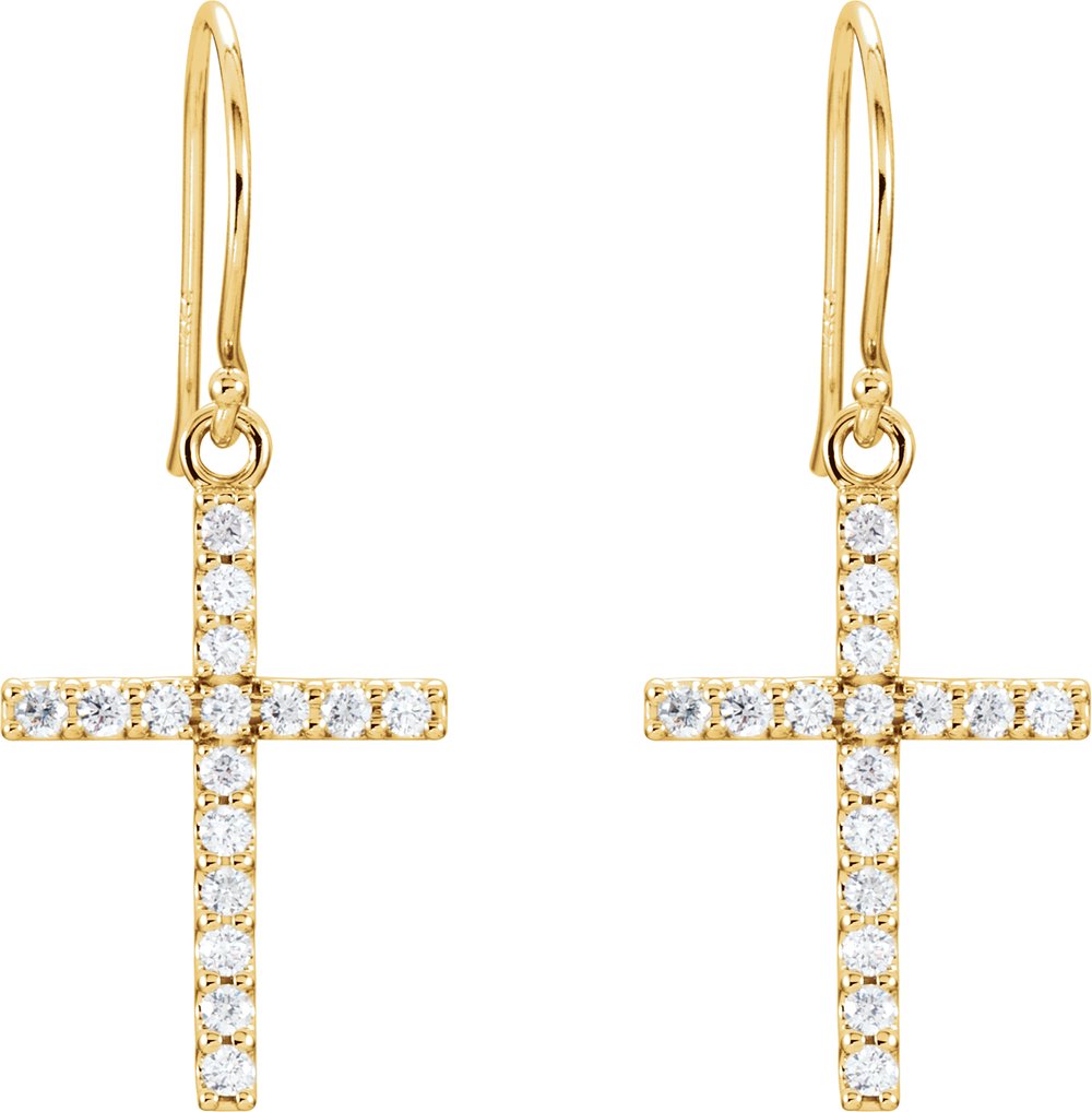 14K Yellow 1/2 CTW Natural Diamond Cross Earrings