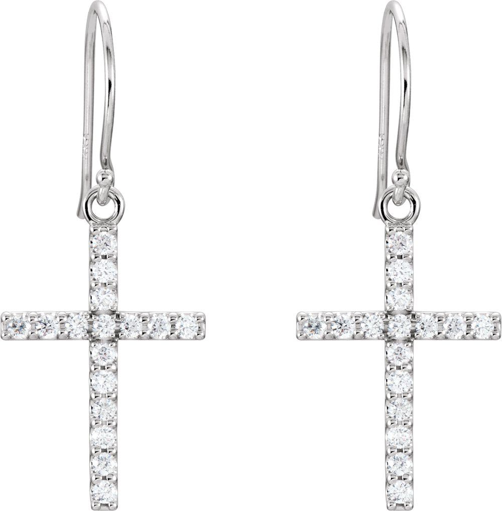 14K White 1/2 CTW Natural Diamond Cross Earrings