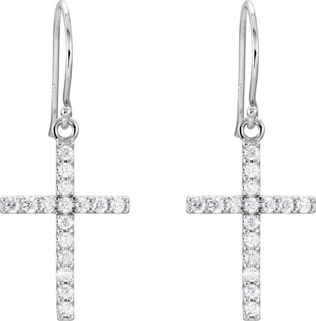 14K White 1/2 CTW Natural Diamond Cross Earrings