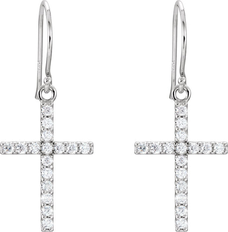 14K White 1/2 CTW Natural Diamond Cross Earrings