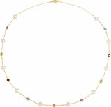 14K Yellow Gold Cultured White Freshwater Pearl & Multi-Gemstone 10-Station 18" Necklace  