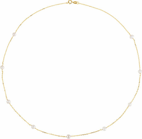 14K Yellow Cultured White Freshwater Pearl 9-Station 18" Necklace 