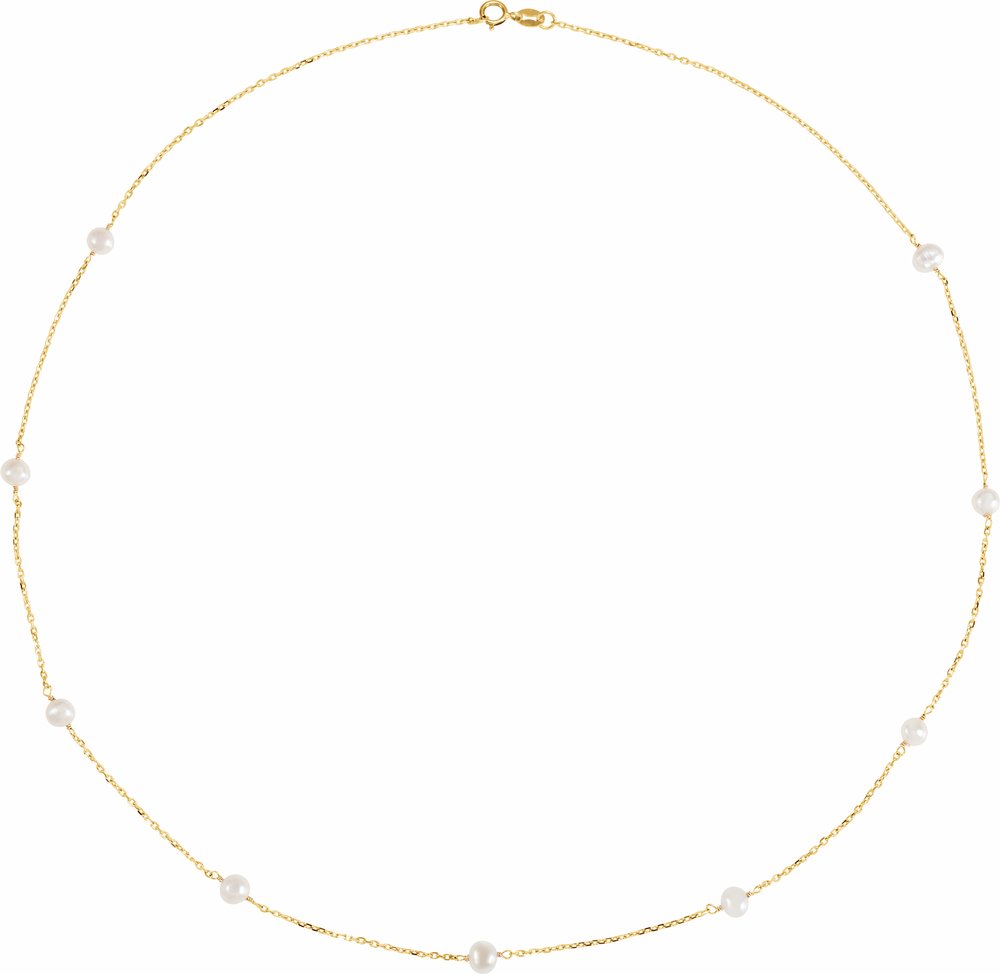 14K Yellow Cultured White Freshwater Pearl 9-Station 18" Necklace 