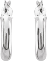 14K White Tube 15 mm Hoop Earrings