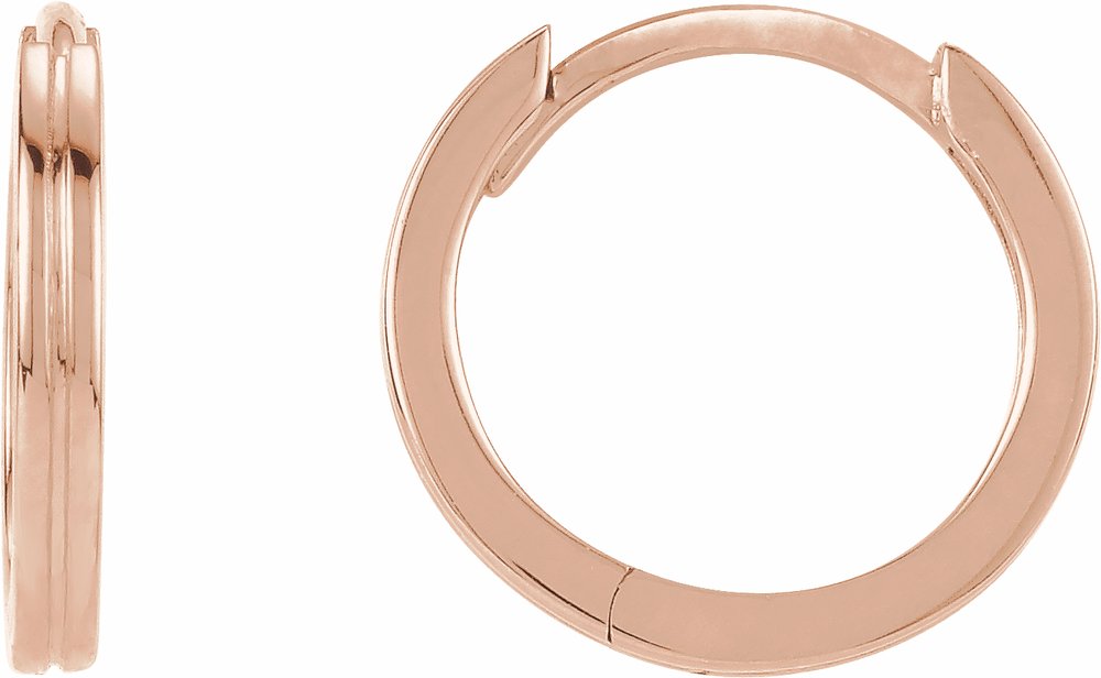 14K Rose Grooved Hinged 10.3 mm Huggie Hoop Earrings