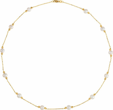 14K Yellow Cultured White Freshwater Pearl & Bead 12-Station 18" Necklace