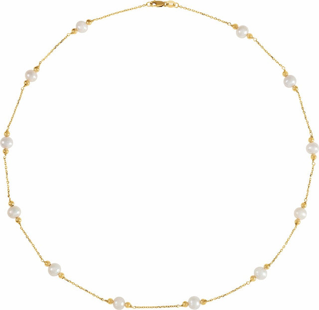14K Yellow Gold Cultured White Freshwater Pearl & Bead 12-Station 18" Necklace