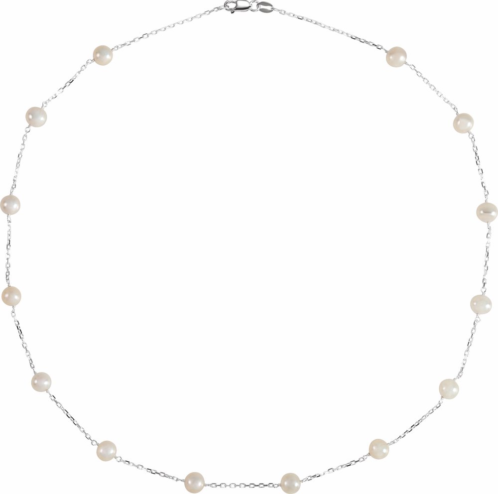 Sterling Silver Cultured White Freshwater Pearl 14-Station 18" Necklace