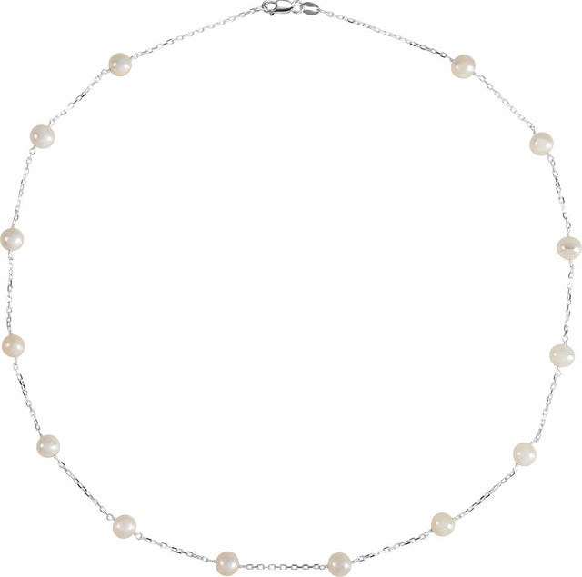 Sterling Silver Cultured White Freshwater Pearl 14-Station 18" Necklace