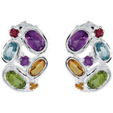 Sterling Silver Multi-Gemstone J-Hoop Earrings