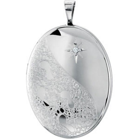 Sterling Silver Oval .015 CT Natural Diamond Footprints Locket 