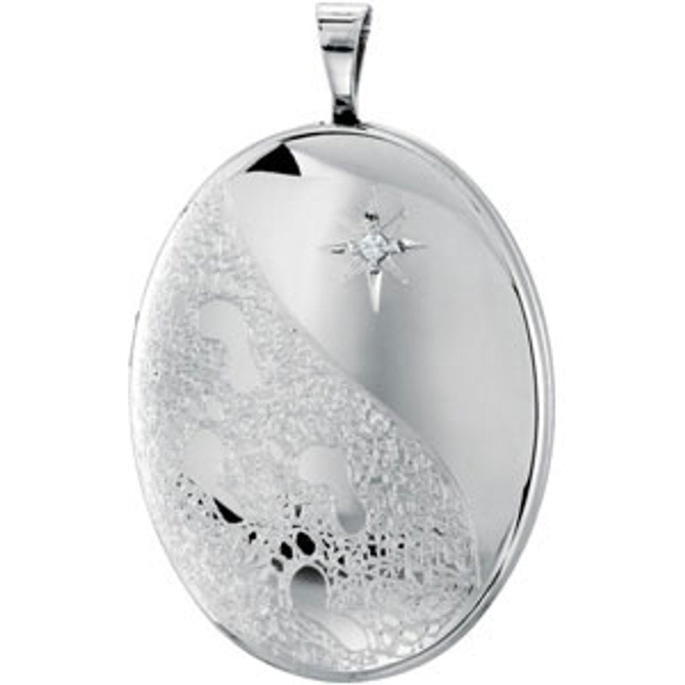 Sterling Silver Oval .015 CT Natural Diamond Footprints Locket 